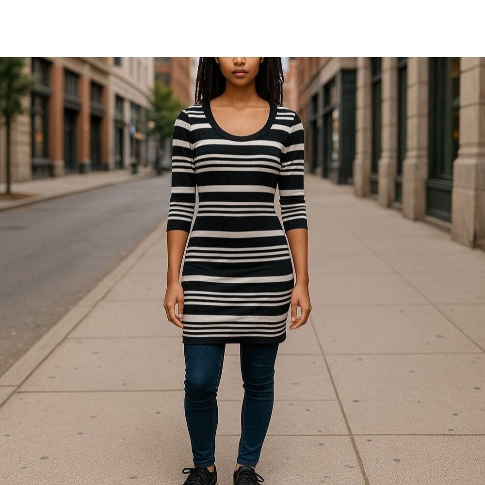 Derek Heart Black & White Striped Bodycon Sweater Dress Size S